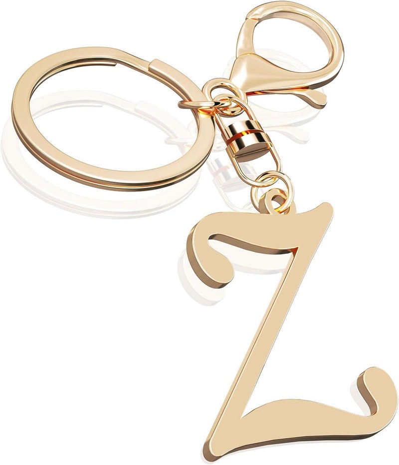 Suweibuke Cute Stainless Steel Gold Initial Letter Keychain for Women Girl, Charms for Key Handbag Backpack Bag, Personalized Gift - Image 1